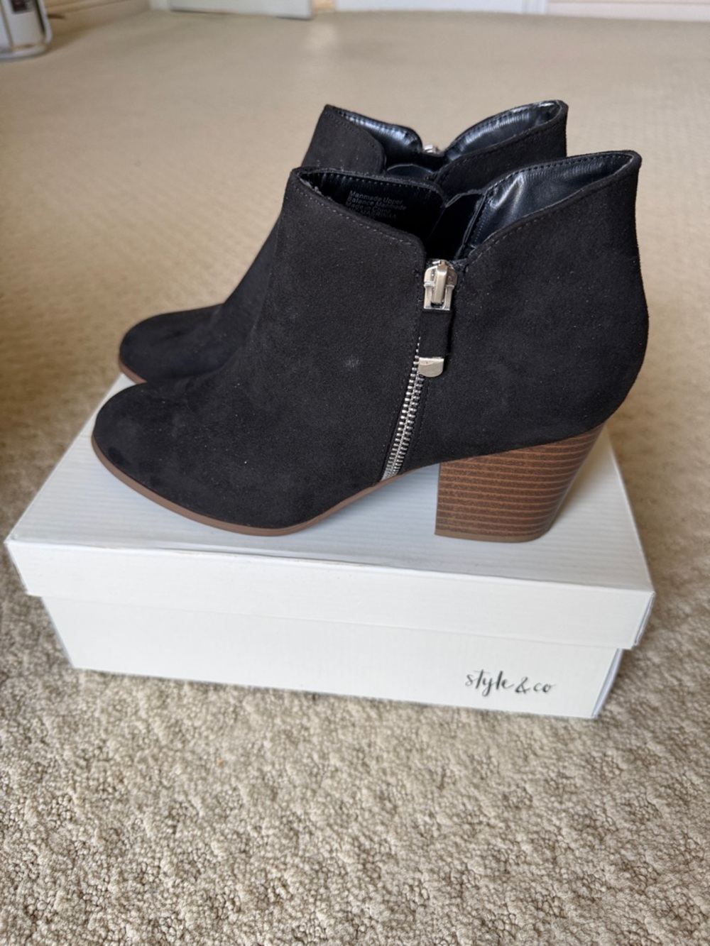 Style & Co. Black Suede Zip-Detail Ankle Booties
